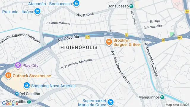 Mapa do bairro Higienópolis, Rio de Janeiro - RJ