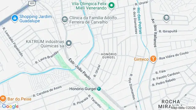 Mapa do bairro Honório Gurgel, Rio de Janeiro - RJ