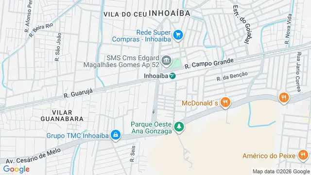 Mapa do bairro Inhoaíba, Rio de Janeiro - RJ