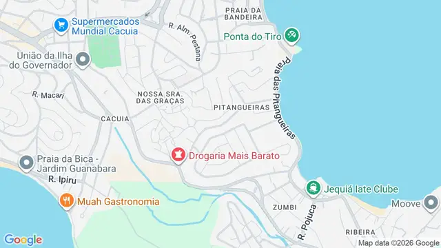 Mapa do bairro Pitangueiras, Rio de Janeiro - RJ